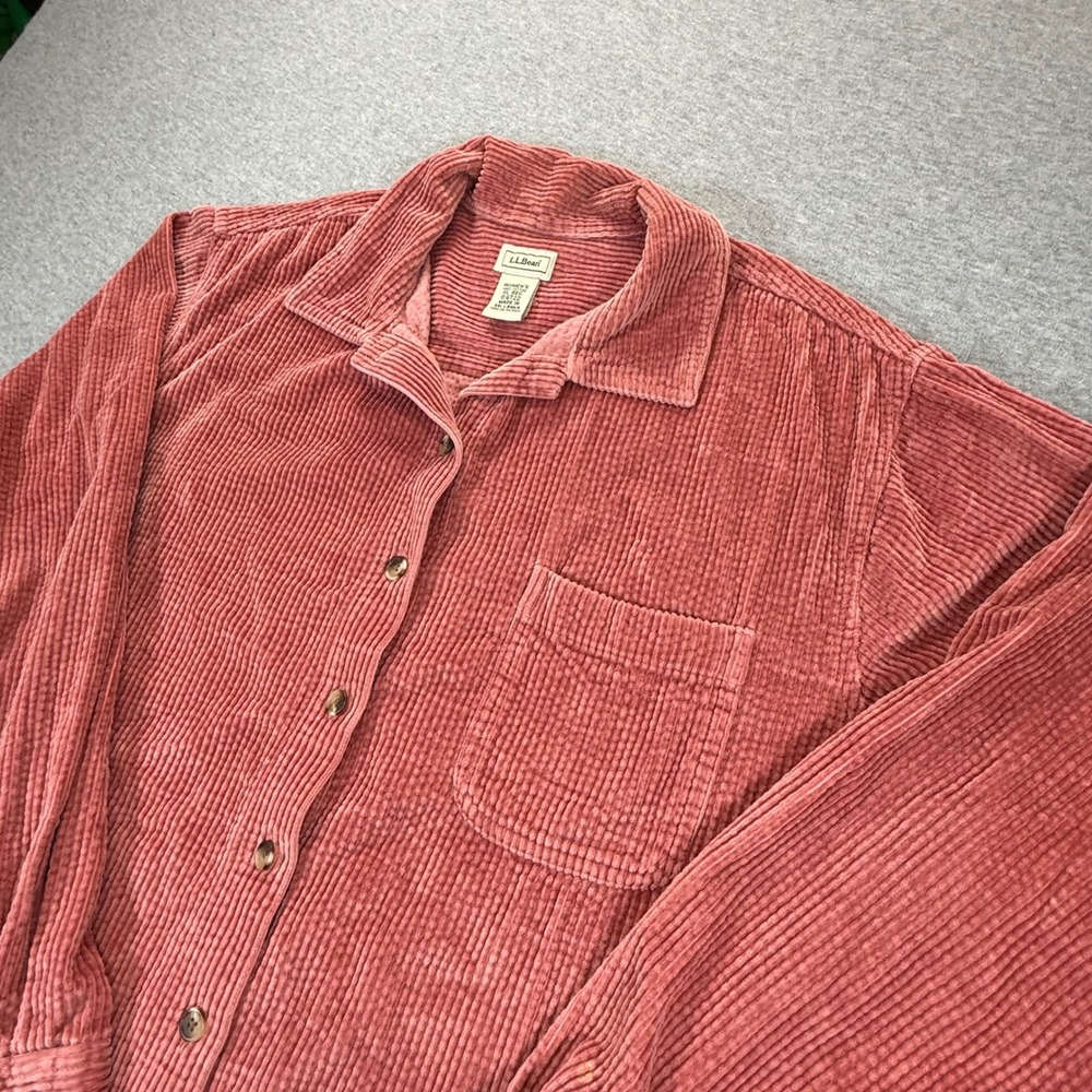 LL Bean Womens XL Pink Corduroy Button Down Shirt Cotton Long Sleeve OQT22